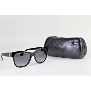Authentic CHANEL 5380-A Square Sunglasses Black Silver CC Logo Polarized Italy